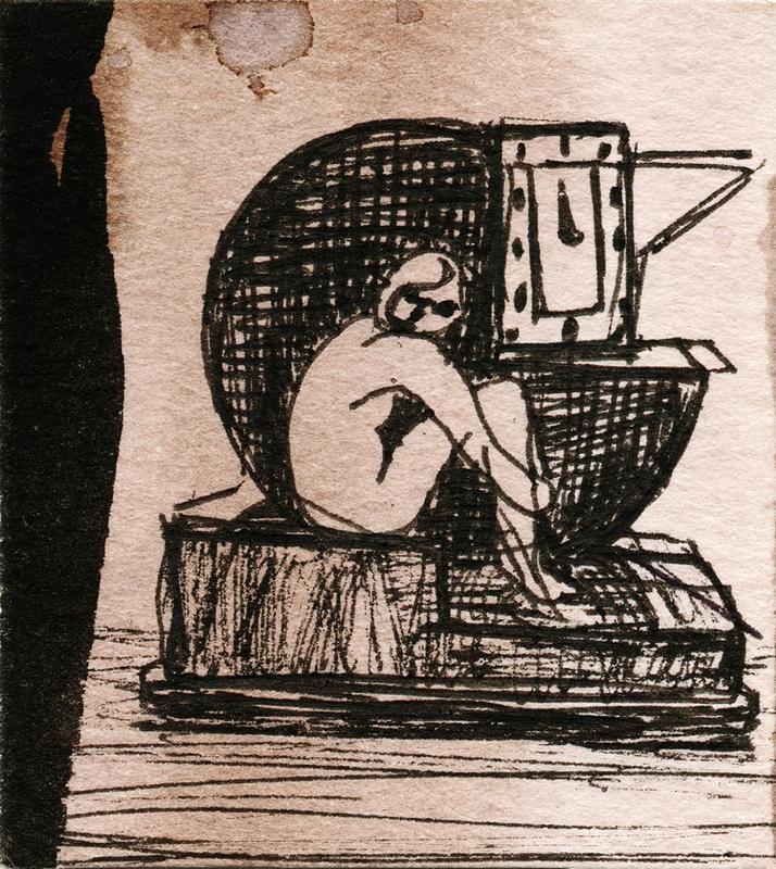 Yet to be Titled (Mini Seated Nude) , 2005, gouache and ink on paper, 2.5 x 2.5 in, 6.4 x 6.4 cm