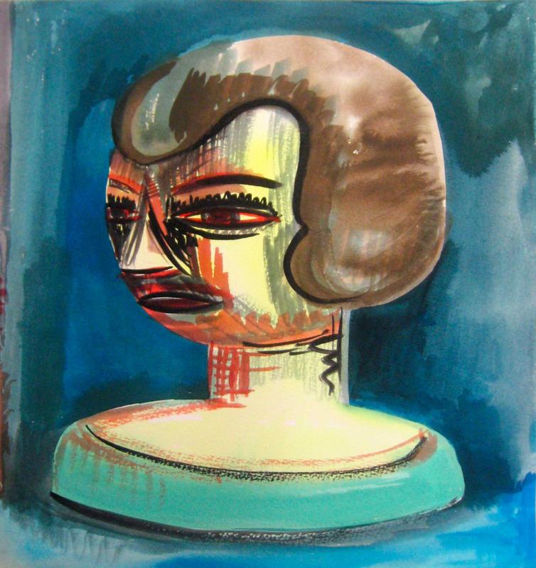 Untitled (Head) , 2005, watercolor on paper, 11.13 x 11.88 in, 28.3 x 30.2 cm