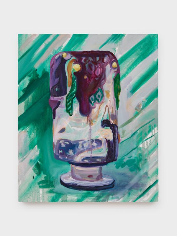 Vessel with Green Stripes (Vessel Painting No. 2) , 2024. Oil on canvas, 30 x 25 inches