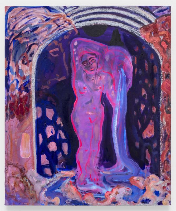 Glowing Figure in Silver Grotto , 2021. Oil and oil bar on canvas, 36 x 30 in.
