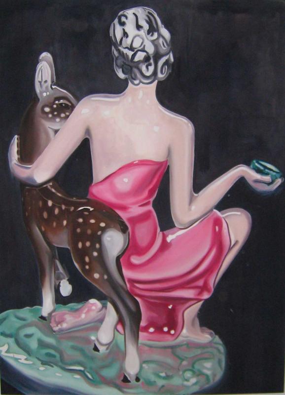 Woman with Deer , 2007, oil on canvas, 96 x 72 in, 243.8 x 182.9 cm