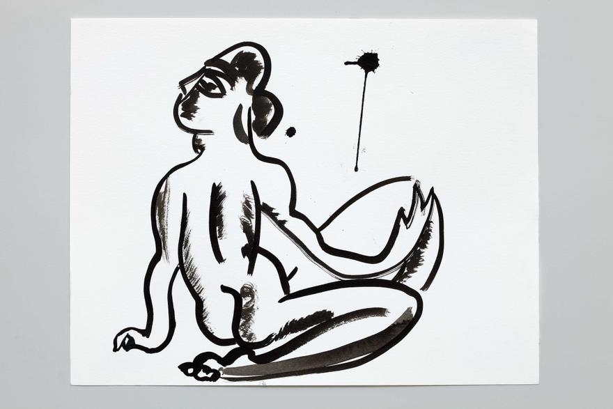 Untitled (Back with Dripping Drop) , 2010, ink on paper, 14 x 18 in, 35.6 x 45.7 cm