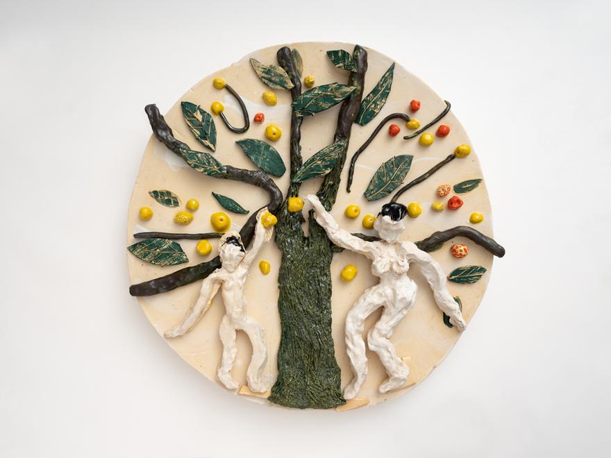 Lemon Tree Tondo No. 1 , 2020. Glazed ceramic, 27.5 x 27.5 x 5 in (69.8 x 69.8 x 12.7 cm).