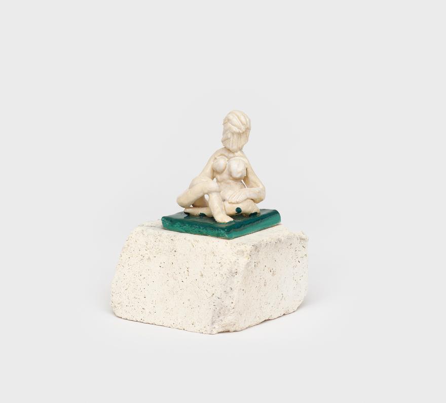 Micro-Monument no. 2 (white/green) , 2018, glazed ceramic, pumice stone, 4.5 x 6 x 4.5 in