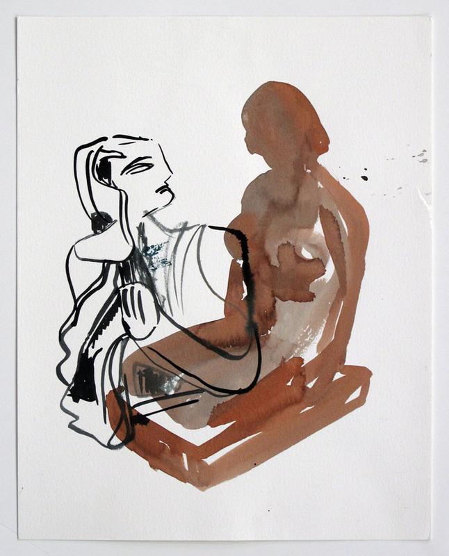 Juliet and Bookend , 2009, ink on paper, 14 x 18 in, 35.6 x 45.7 cm