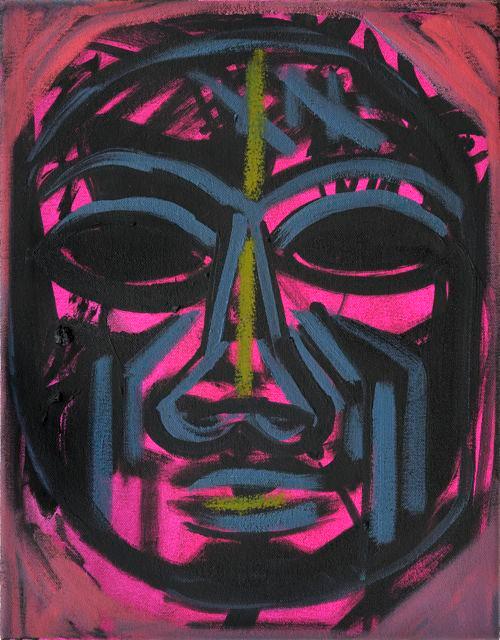 FaceMash, Khaki Green Stripe , 2010, oil on canvas, 18 x 14 in, 45.7 x 35.6 cm