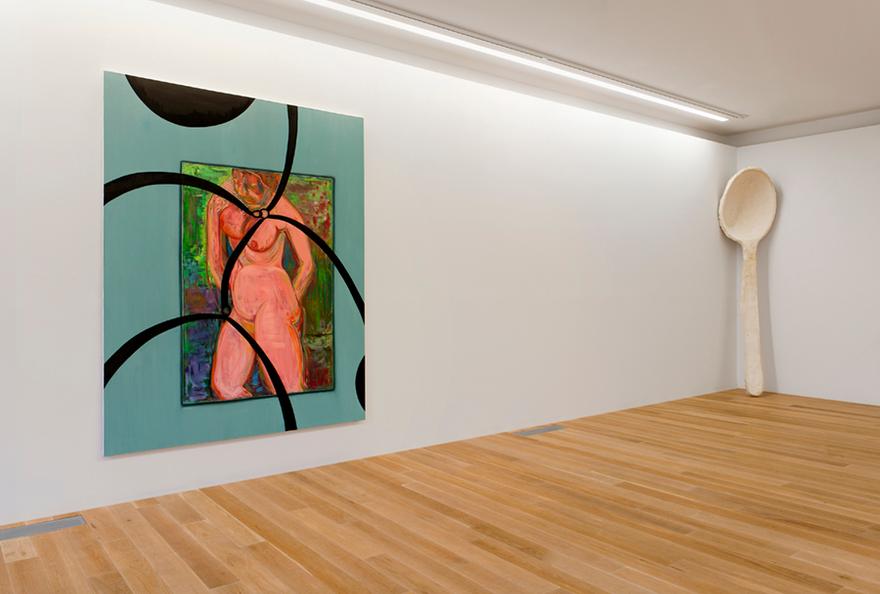 Installation view, " Amy Bessone Thomas Houseago," 2010-11, Rennie Collection, Vancouver. Left:  Bound, 2005. Oil on canvas, 93 x 79 in (236.2 x 200.7 cm).