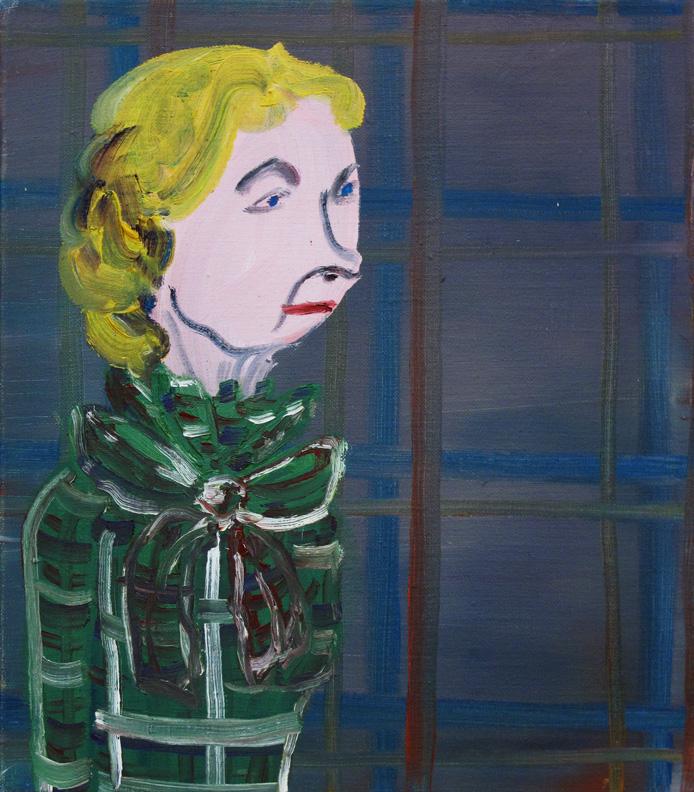 Untitled (Plaid Auntie) , 2002, oil on canvas, 12.99 x 15.35 x .79 in, 33 x 39 x 2 cm