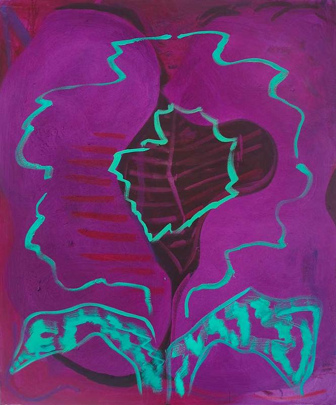 Happy Joyous and Free (Green on Purple) , 2014, oil on canvas, 40 x 48 in, 101.6 x 121.9 cm
