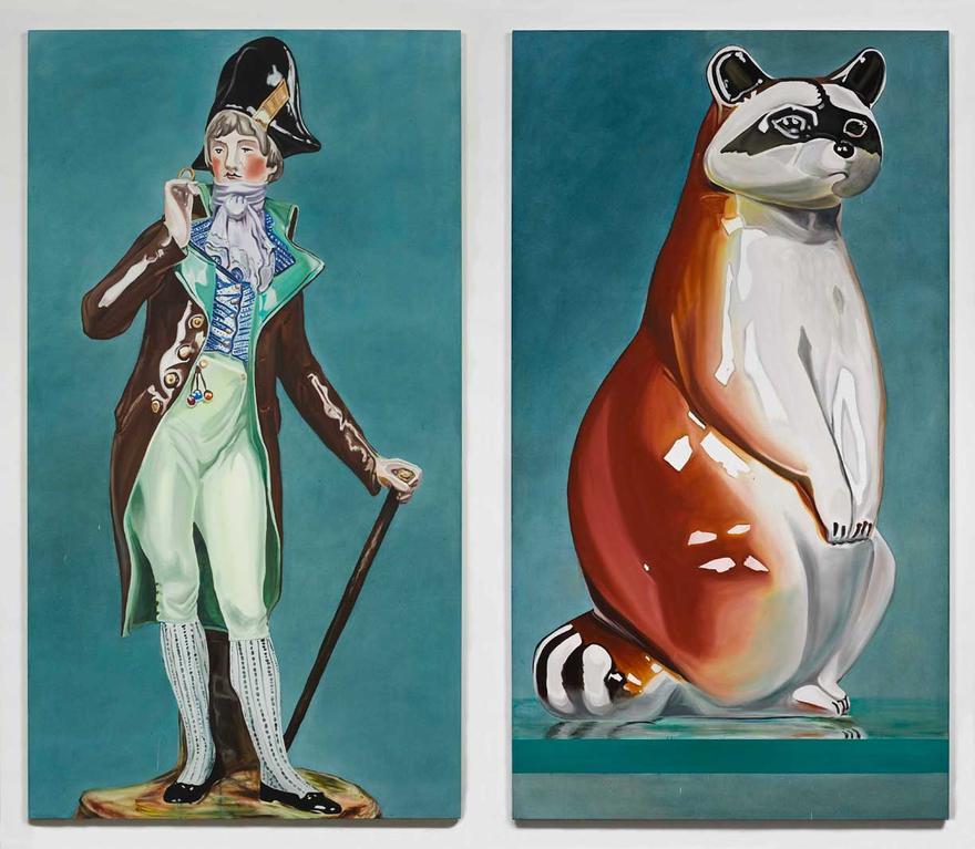 The Dandy and the Raccoon , 2008, oil on canvas, each panel: 114 x 62 in, 289.6 x 157.5 cm