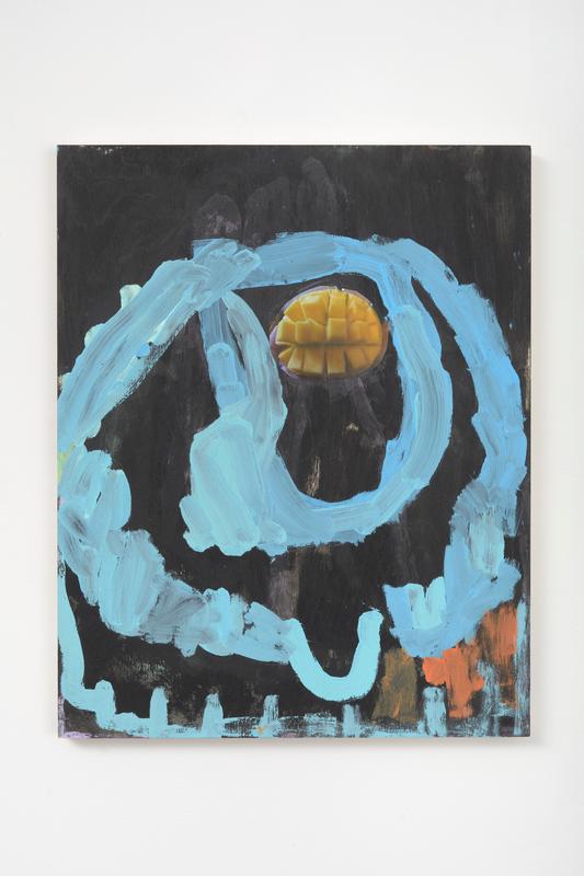 Hannah Beerman ,   blue de loop , 2021. Acrylic, gouache, and collage on panel. 20 x 16 inches.