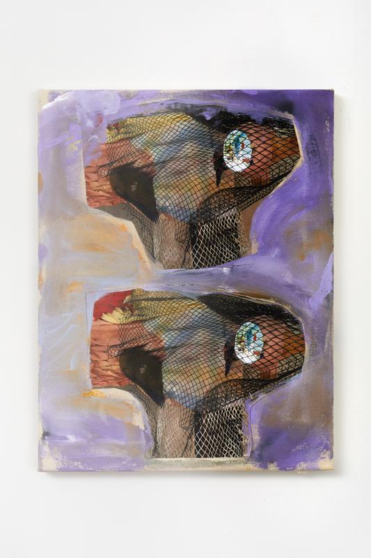 Hannah Beerman ,   eve, eve , 2021. Acrylic, collage, and gouache on canvas. 18 x 14 inches.