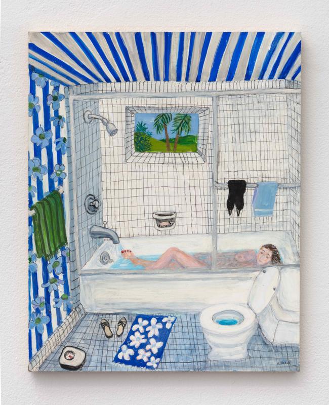 Bette Blank , Bather in Florida , 2015. Egg tempera on clayboard. 20 x 16 inches.