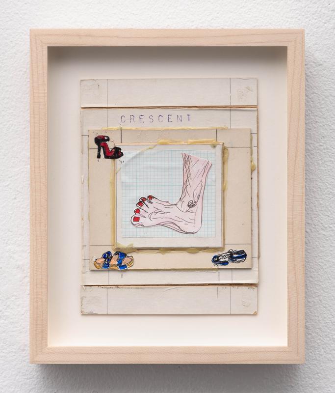 Bette Blank , Foot with Little Shoes , 2016. Watercolor, ink, and collage on paper. 6 1/2 x 5 inches.