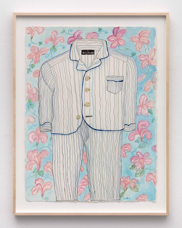 Bette Blank , Pajamas with Blue Flowered Wallpaper , 2019. Gouache and ink on ultraheavy Arches paper. 30 x 22 inches.