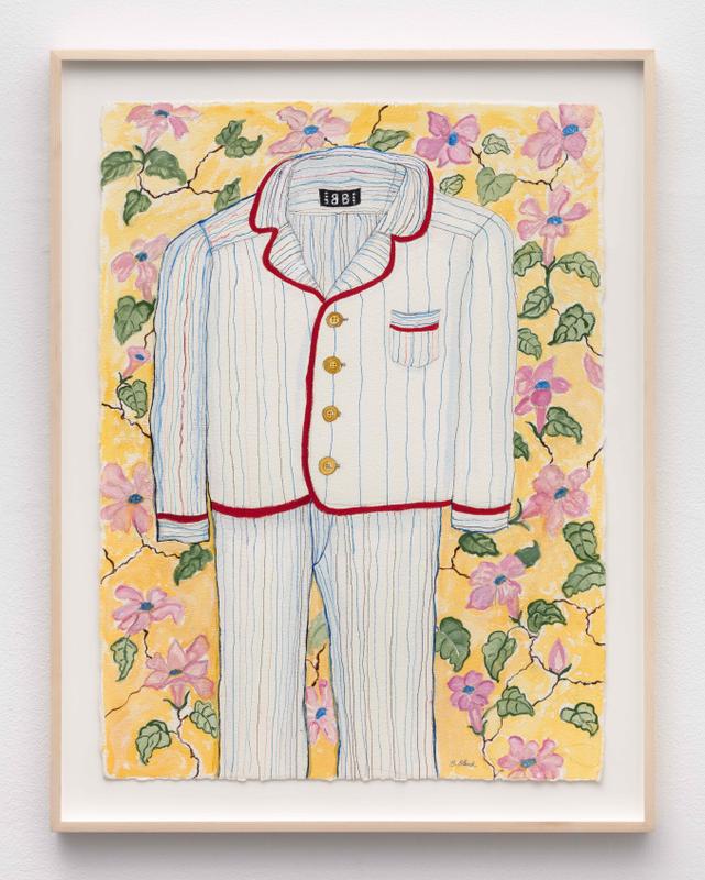 Bette Blank , Pajamas with Yellow Flowered Wallpaper , 2019. Gouache and ink on ultraheavy Arches paper. 30 x 22 inches.