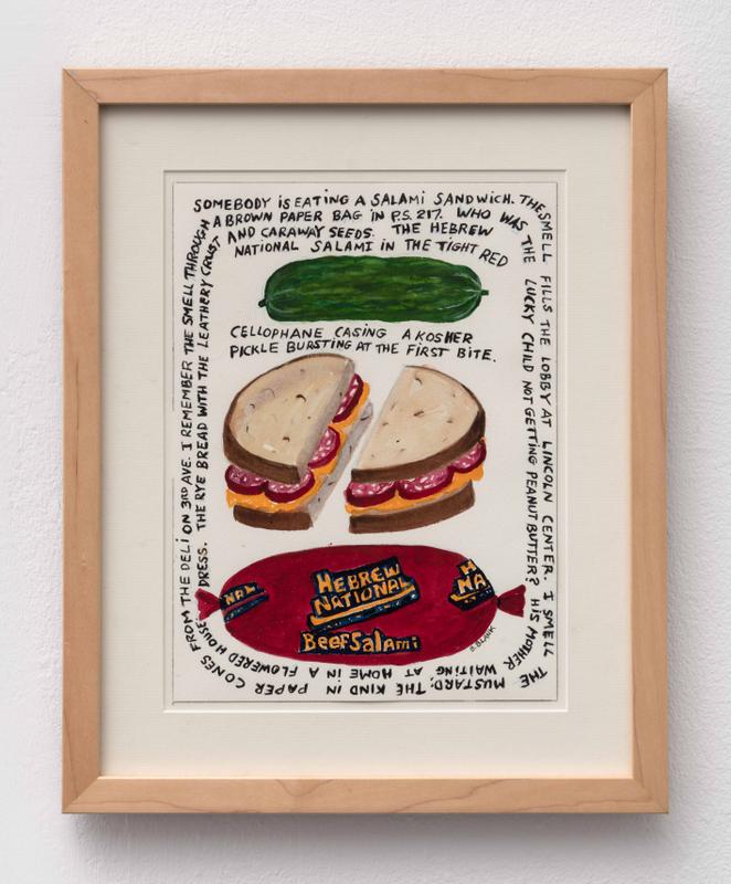 Bette Blank , Salami Sandwich 2 , 2018. Gouache on Arches paper. 12 x 9 inches.