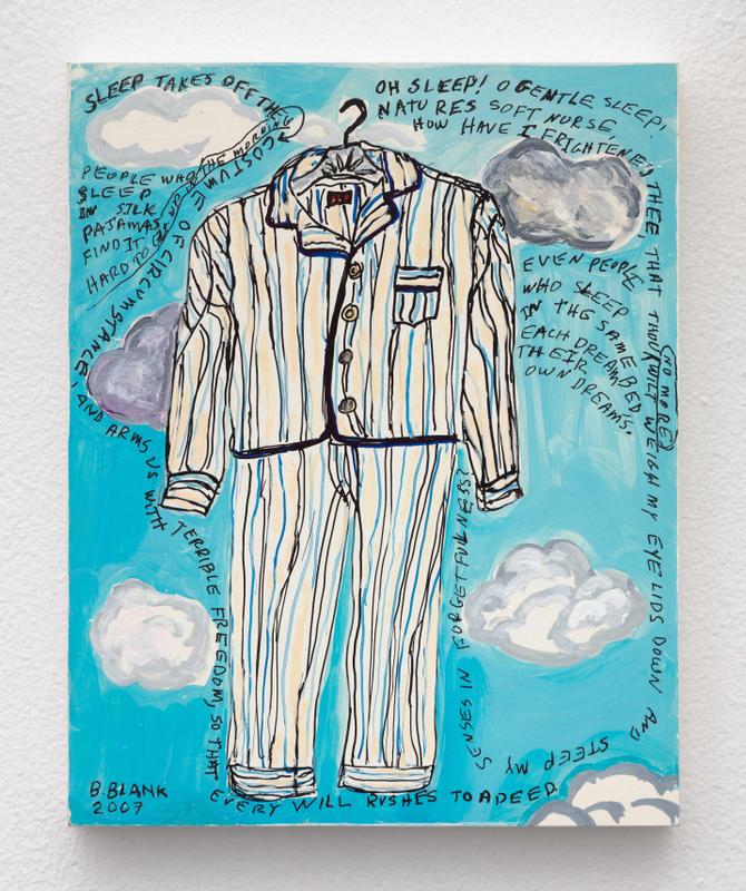 Bette Blank , Shakespeare Pajamas , 2007. Egg tempera and india ink on mounted clayboard. 10 x 8 inches.