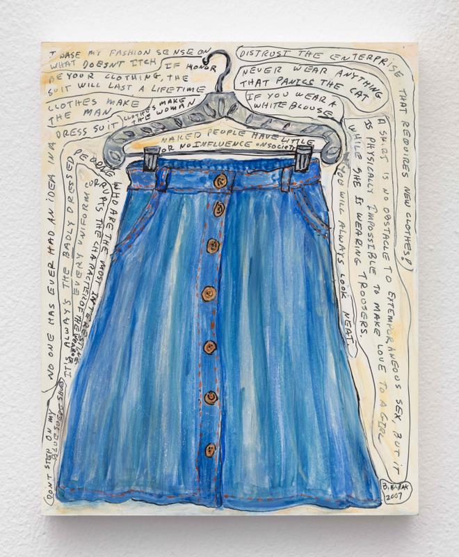 Bette Blank , Skirt , 2007. Egg tempera and india ink on mounted clayboard. 10 x 8 inches.