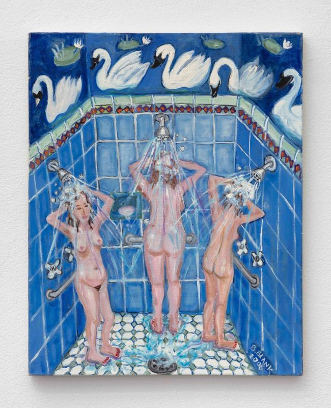 Bette Blank , The Three Graces in Shower , 2006. Oil on linen. 20 x 16 inches.