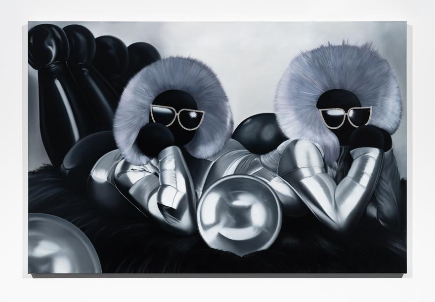 Velvet Other World ,   Diamond Dogs , 2023. Oil and rhinestones on canvas. 48 x 72 inches.
