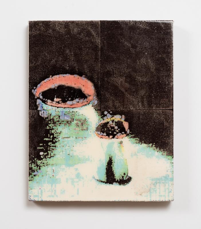 Kunning Huang , Untitled , 2023. Printer ink, resin, rice paper on canvas. 20 x 16 inches.