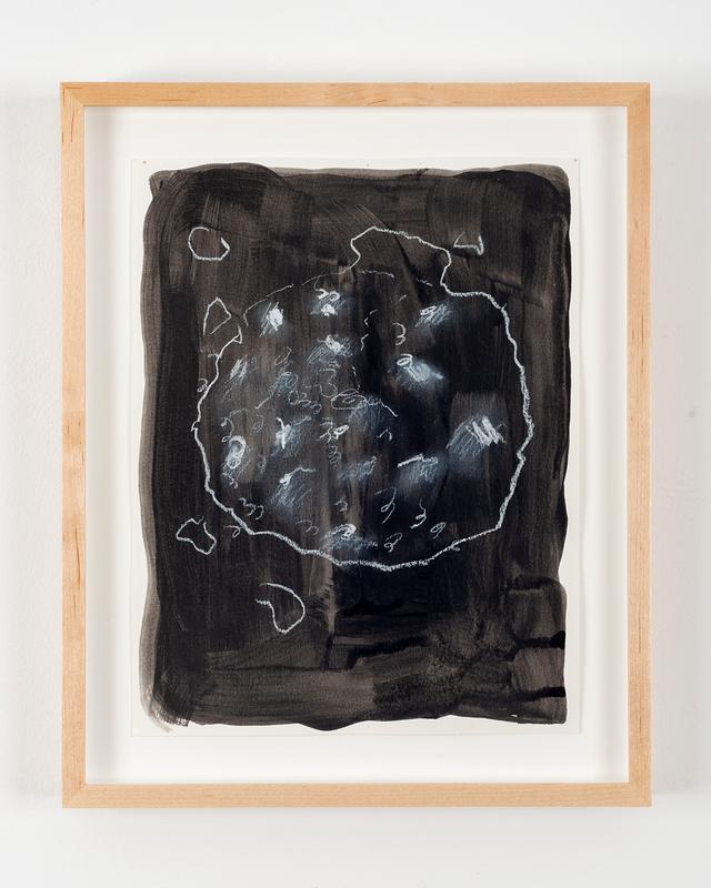Patricia Renee' Thomas , Afro Puff , 2020. White conte and charcoal on ink and acrylic paint on paper. Framed: 13 1/2 x 11 inches.