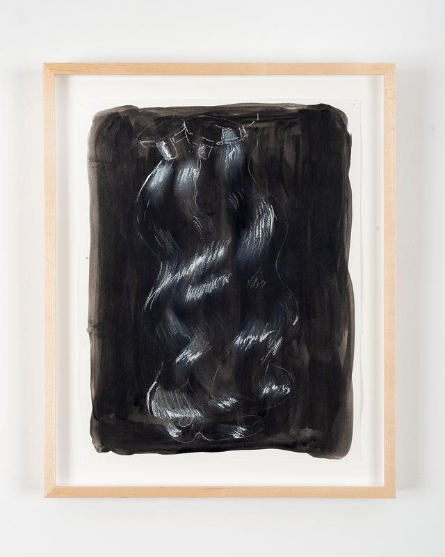 Patricia Renee' Thomas , Loose Wave , 2020. White conte and charcoal on ink and acrylic paint on paper. Framed: 16 1/2 x 13 1/2 inches.