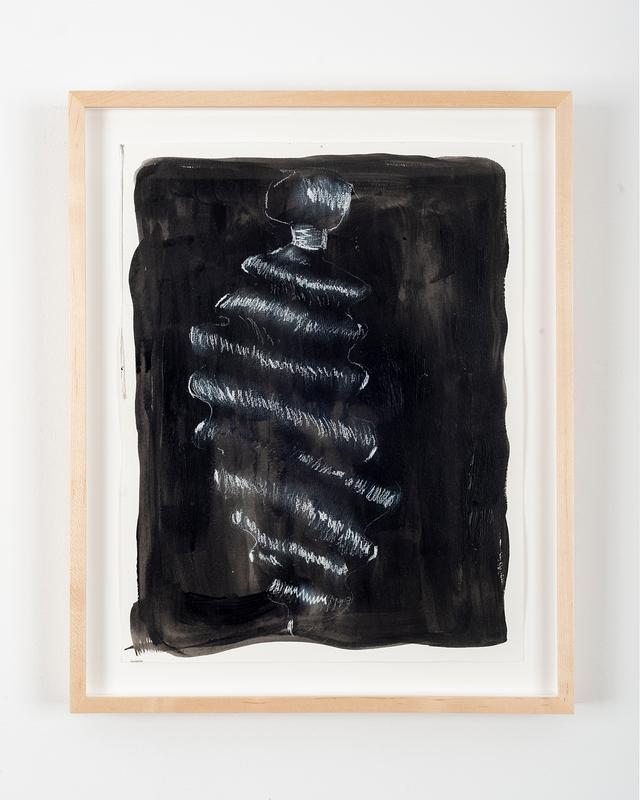 Patricia Renee' Thomas , Tight Curl , 2020. White conte and charcoal on ink and acrylic paint on paper. Framed: 16 1/2 x 13 1/2 inches.