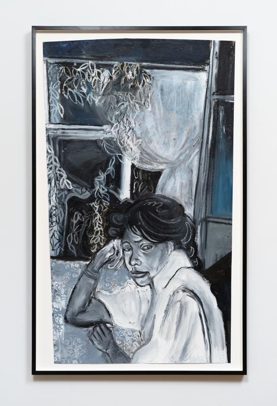 Sydney Vernon ,  Kitchen Table II , 2023. Oil pastel and ink on paper. 61 x 34 inches.