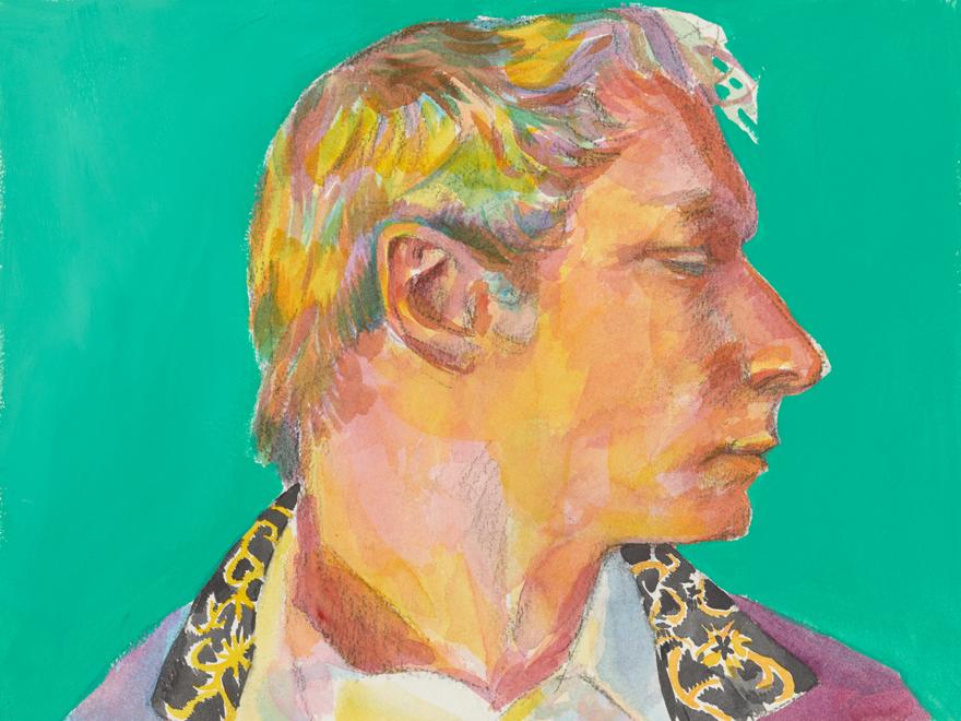 Gilbert Lewis , Untitled (Green and Technicolor Portrait) , c. 1980. Gouache on paper. 9 x 12 inches.