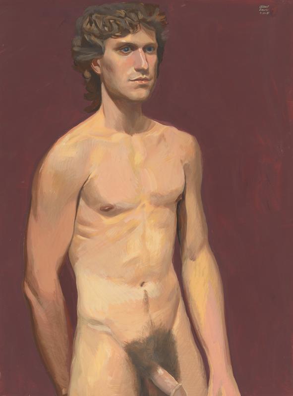 Gilbert Lewis , Untitled (Maroon Portrait),  April 22, 1985. Gouache on paper. 30 1/4 x 22 1/2 inches.
