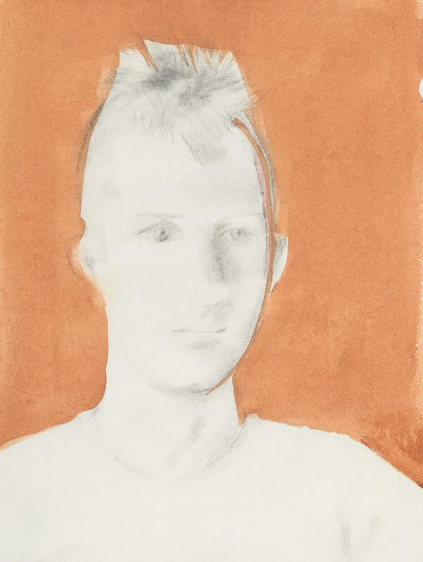 Gilbert Lewis , Untitled (Orange Portrait) , c. 1980. Gouache, graphite and charcoal on paper. 15 x 11 1/4 inches.
