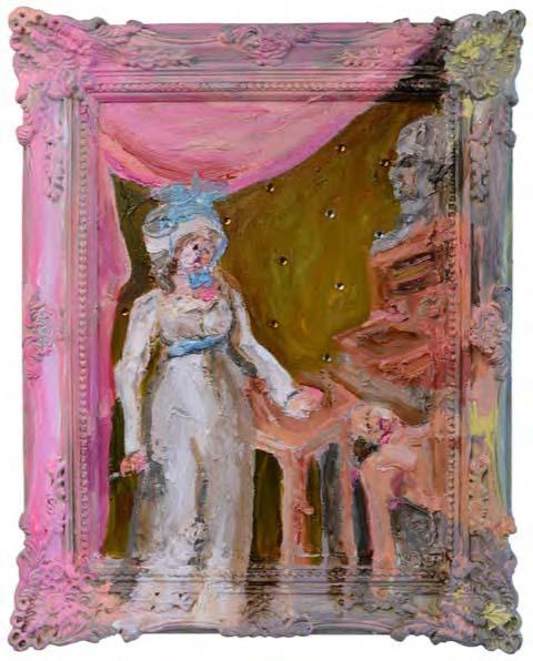 Annelie McKenzie , Pink Charlotte (after Unknown) , 2014. Oil and rhinestones on decorative frame. 11 1/2 x 9 1/2 inches.