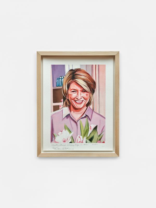 Sam McKinniss,  Martha Stewart Arranging Tulips at Home , 2024. Oil on paper. 12 x 9 inches. Courtesy the artist and David Kordansky Gallery.