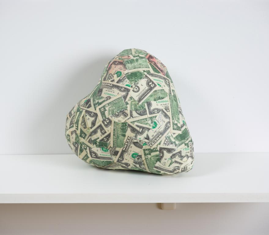 Louis Osmosis ,  Money Heart #2 , 2022. Two-dollar bills, glue. 11 x 7 x 10 inches.