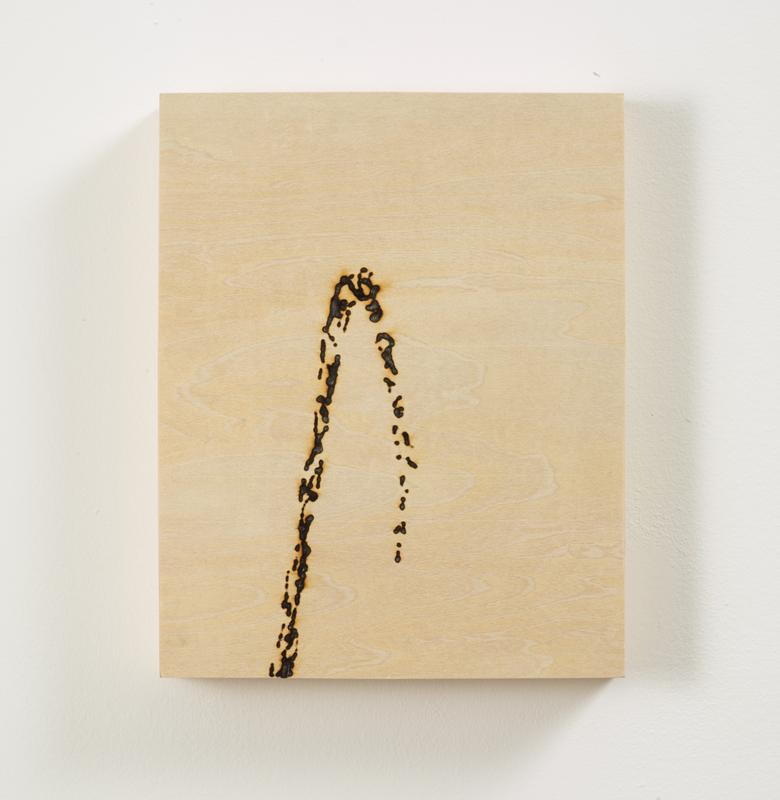 Louis Osmosis ,   Piss , 2022. Wooden panel pyrographed with magnifying glass and sunlight. 8 x 10 inches.