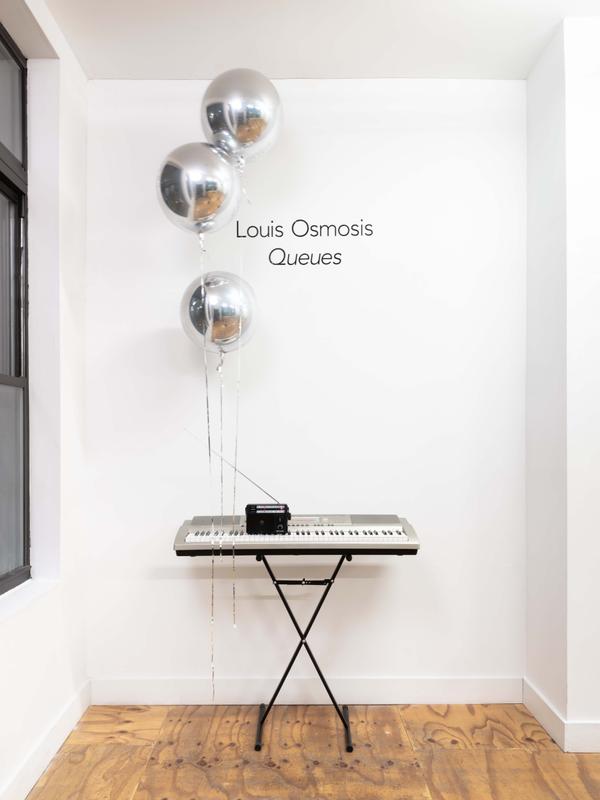 Louis Osmosis ,  Score, for Ellipsis & Roundtable , 2024. Piano keyboard, mylar balloons, analog AM radio. Dimensions variable.