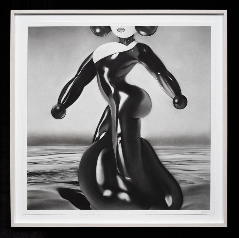 Velvet Other World ,  Sexy Unique Body (SUB) , 2023. Charcoal on BFK. 42 1/2 x 42 1/2 inches.