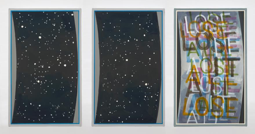 Luke O'Halloran , Star star lose it all , 2019. Oil on canvas. Triptych, each panel: 27.5 x 17 inches.
