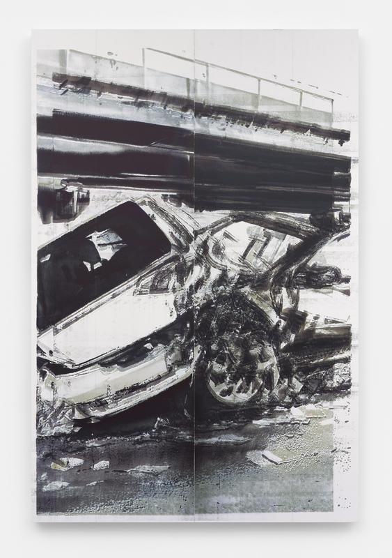 Thomas Blair , White Car Crash , 2024. Inkjet on canvas. 90 x 60 inches.