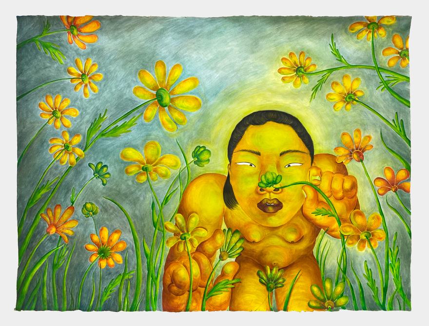 Lily Wong ,   Budding , 2021. Acrylic on paper. 22 x 30 inches.