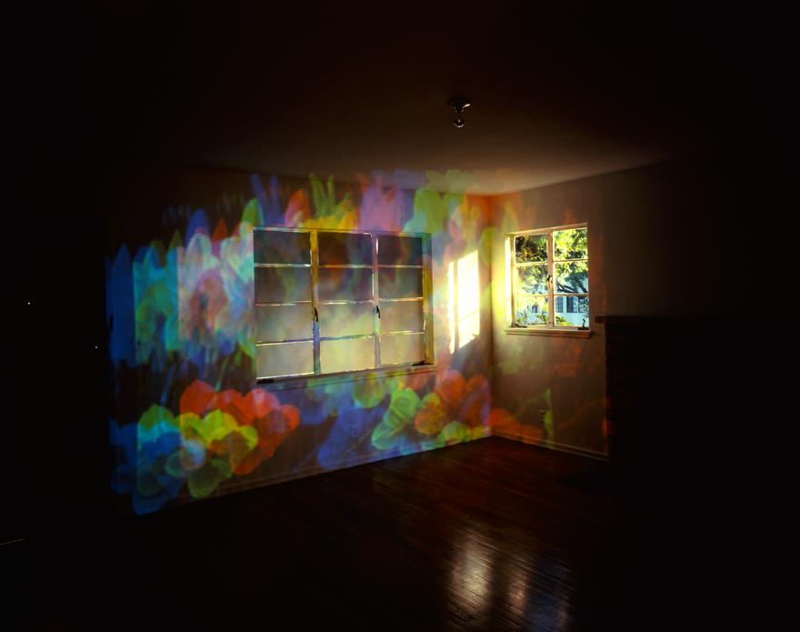 Oo Fifi: Five Days in Claude Monet's Garden, Part 1 , 1992 One (1) video projector, one (1) media player, Lee Filters and existing architecture Installation view, 1301PE, Los Angeles, CA, 1992  Photo by Fredrik Nilsen