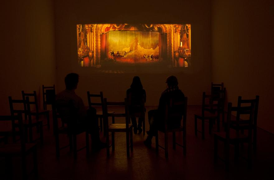 Between Science and Magic , 2010 Two (2) 16mm films, two (2) modified Eiki RT-0 projectors with custom loopers, two (2) amplifiers, two (2) equalizers, four (4) speakers  Dimensions variable Installation view, David Zwirner, New York, NY 2010 Photo by Cathy Carver