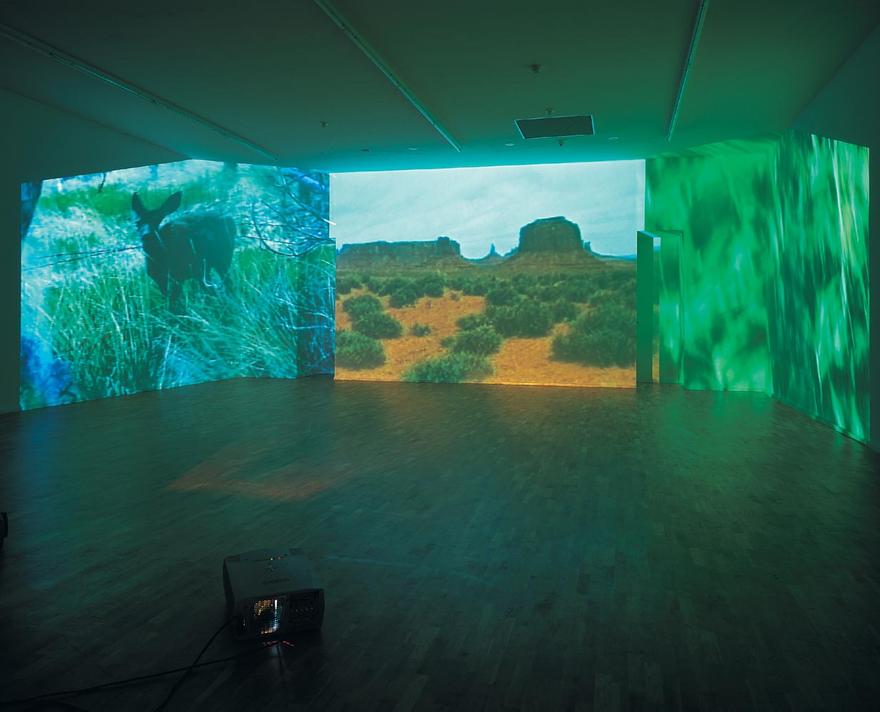 Abyss of Light , 1993 Three (3) video projectors, three (3) media players, one (1) synchronizer, Lee filters and existing architecture Dimensions variable  Installation view, Museum Fur Gegenwartskunst, Siegen, 2004 