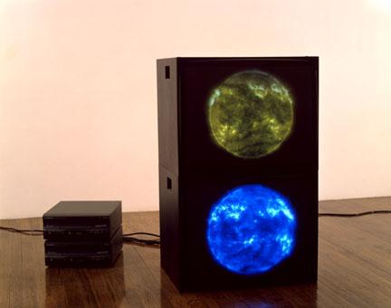 Yellow Blue Suns , 2000 Two (2) video monitors, two (2) media players Dimensions variable 