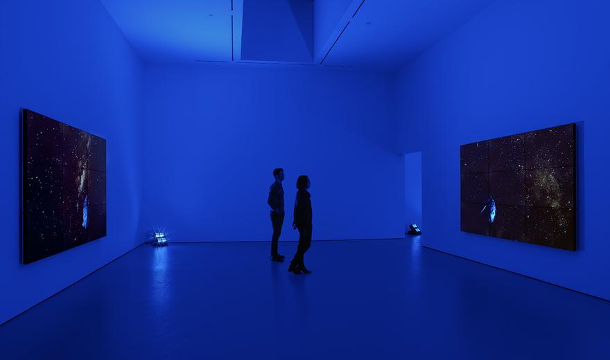 The Starry Messenger , 2014 Nine (9) monitor video wall 68 3/8 x 121 x 3 5/8 inches  Sidereus Nunsius,  2014 Nine (9) monitor video wall 68 3/8 x 121 x 3 5/8 inches  Installation view, David Zwirner Gallery, New York, 2015