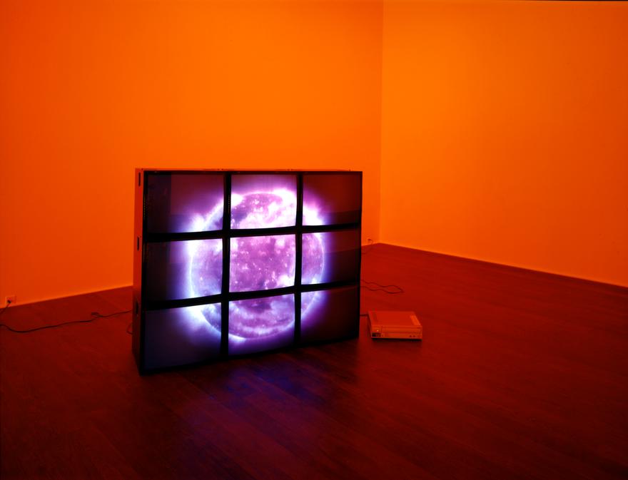 Delphine , 1999 Four (4) video projectors, five (5) media players, one (1) nine-monitor video wall, one (1) synchronizer, Lee filters and existing architecture Dimensions variable Installation view, Hauser & Wirth, Zurich, Switzerland