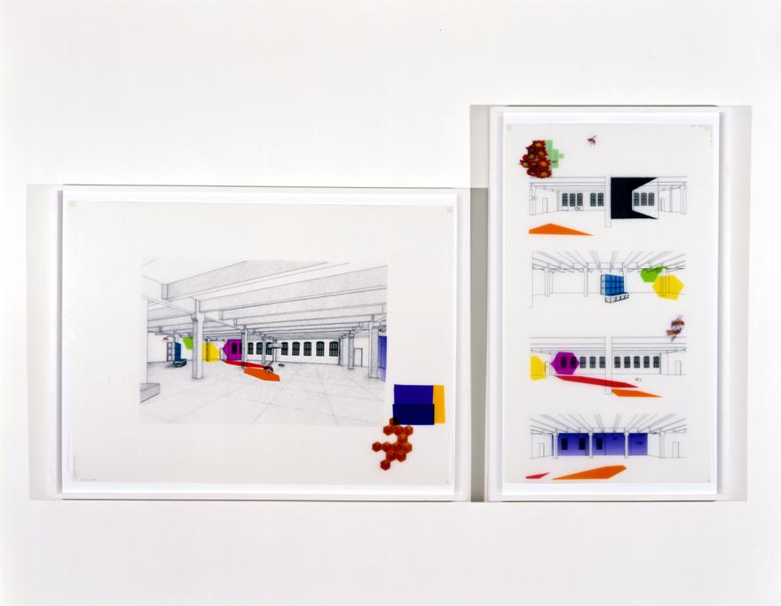 Dia (Diptych), 2000 Mylar with ink, graphite, pantone film and ink jet prints  