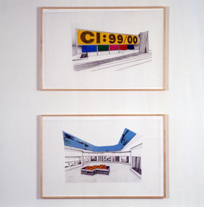 Delphine Drawing for Carnegie International, Diptych #1 , 1999 Mylar with ink, graphite, pantone film and ink jet prints 